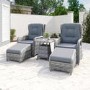 GRADE A1 - Reclining Rattan Garden Sun Lounger Set with Table and Footstools - Dark Grey - Aspen