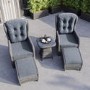 Reclining Rattan Garden Sun Lounger Set with Table and Footstools - Dark Grey - Aspen