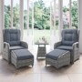 GRADE A1 - Reclining Rattan Garden Sun Lounger Set with Table and Footstools - Dark Grey - Aspen