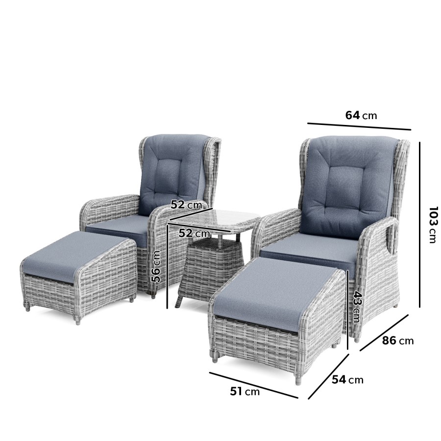 GRADE A1 - Reclining Rattan Garden Sun Lounger Set with Table and Footstools - Dark Grey - Aspen