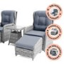 GRADE A1 - Reclining Rattan Garden Sun Lounger Set with Table and Footstools - Dark Grey - Aspen