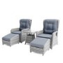 Dark Grey Rattan Reclining Sun Lounger Set with Table and Footstools - Aspen