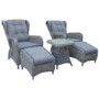 Dark Grey Rattan Reclining Sun Lounger Set with Table and Footstools - Aspen
