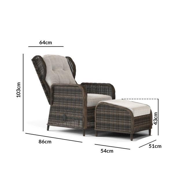 GRADE A1 - Reclining Rattan Garden Lounger Set in Brown with Table & Footstools - Aspen Range