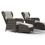 GRADE A1 - Reclining Rattan Garden Lounger Set in Brown with Table & Footstools - Aspen Range