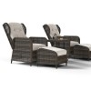 GRADE A1 - Reclining Rattan Garden Lounger Set in Brown with Table &amp; Footstools - Aspen Range