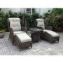 GRADE A1 - Reclining Rattan Garden Lounger Set in Brown with Table & Footstools - Aspen Range