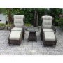 GRADE A1 - Reclining Rattan Garden Lounger Set in Brown with Table & Footstools - Aspen Range