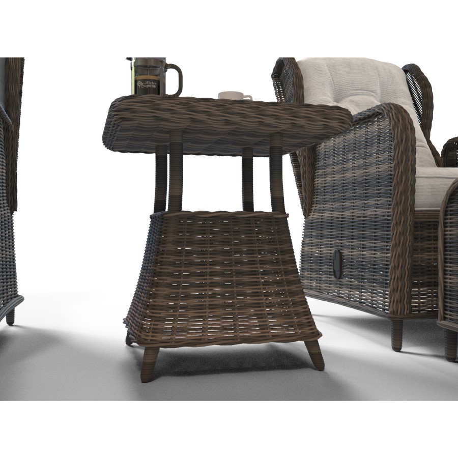 GRADE A1 - Reclining Rattan Garden Lounger Set in Brown with Table & Footstools - Aspen Range