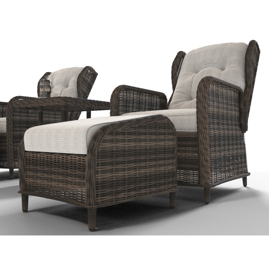 GRADE A1 - Reclining Rattan Garden Lounger Set in Brown with Table & Footstools - Aspen Range