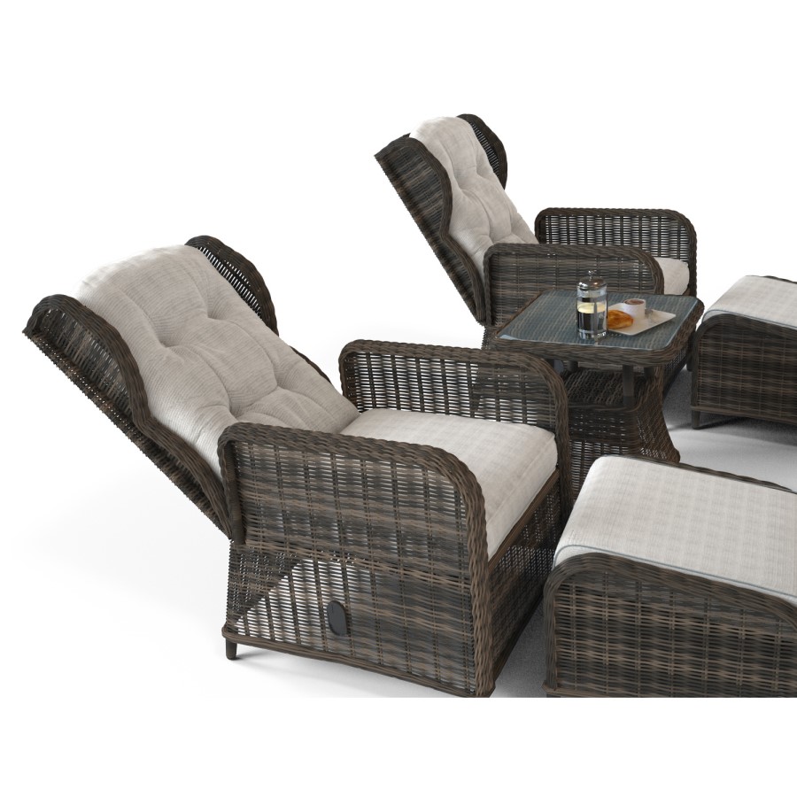 GRADE A1 - Reclining Rattan Garden Lounger Set in Brown with Table & Footstools - Aspen Range