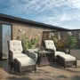 GRADE A1 - Reclining Rattan Garden Lounger Set in Brown with Table & Footstools - Aspen Range
