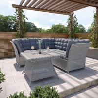 5 Seater Grey Rattan Garden Corner Sofa and Table Set - Aspen 5 Seater Grey Rattan Garden Corner Sofa and Table Set - Aspen