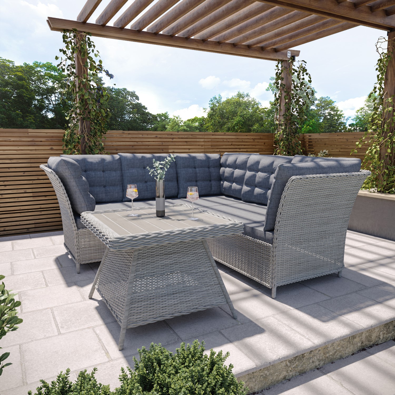 Photo of 5 seater grey rattan garden corner sofa and table set - aspen