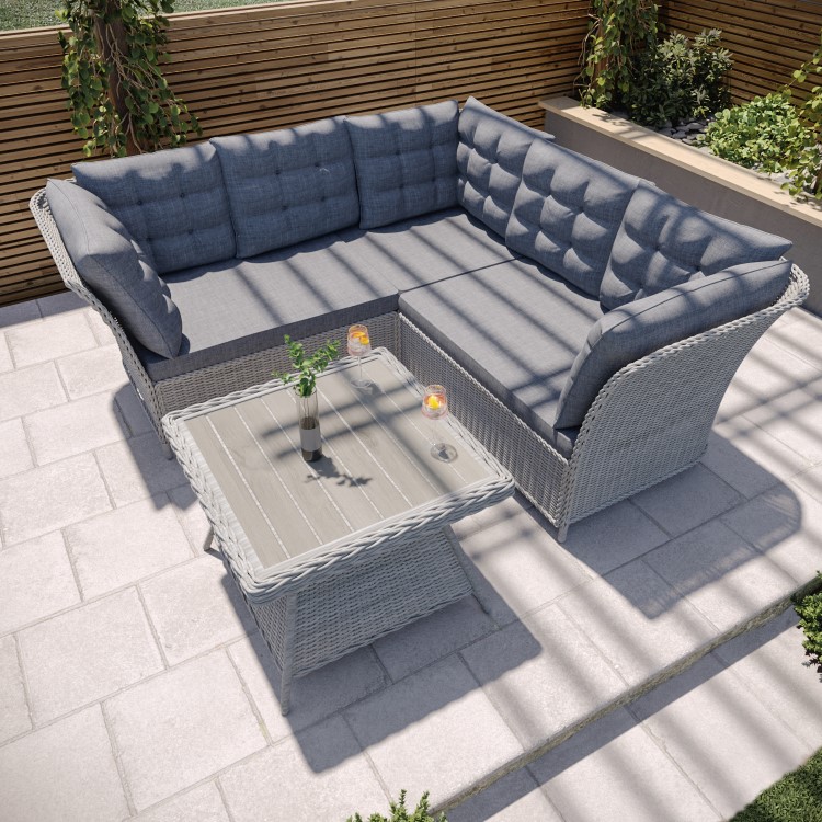 5 Seater Grey Rattan Garden Corner Sofa and Table Set - Aspen