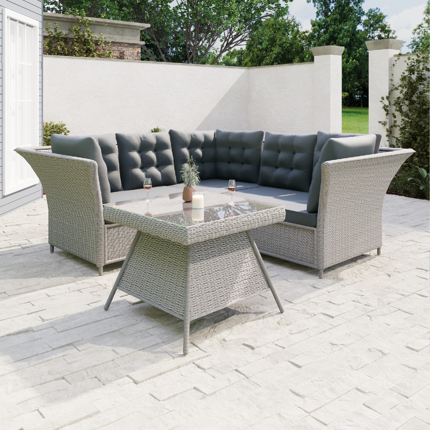 GRADE A2 Grey Rattan Garden Corner Sofa and Table Set Aspen
