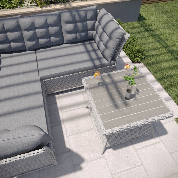 5 Seater Grey Rattan Garden Corner Sofa and Table Set - Aspen