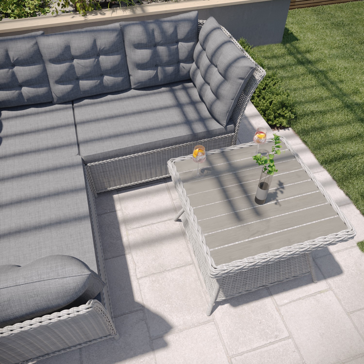 grey rattan garden corner sofa and table set aspen furniture123