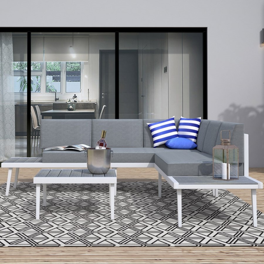 Como Grey Metal Corner Sofa Set - Garden Furniture