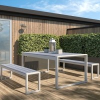 Como Grey Metal Dining Bench Set - Garden Furmiture