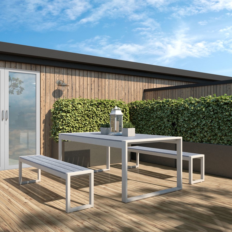 Como Grey Metal Dining Bench Set - Garden Furmiture