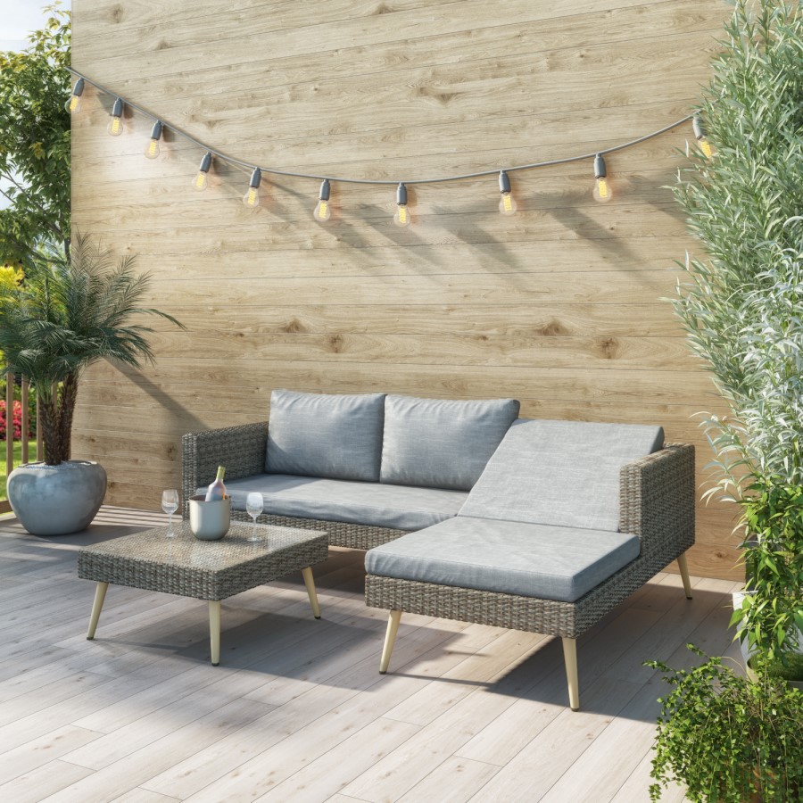 GRADE A1 - Rattan Garden Recliner Corner Sofa with Cushions & Table