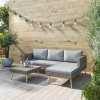 GRADE A1 - Rattan Garden Recliner Corner Sofa with Cushions & Table