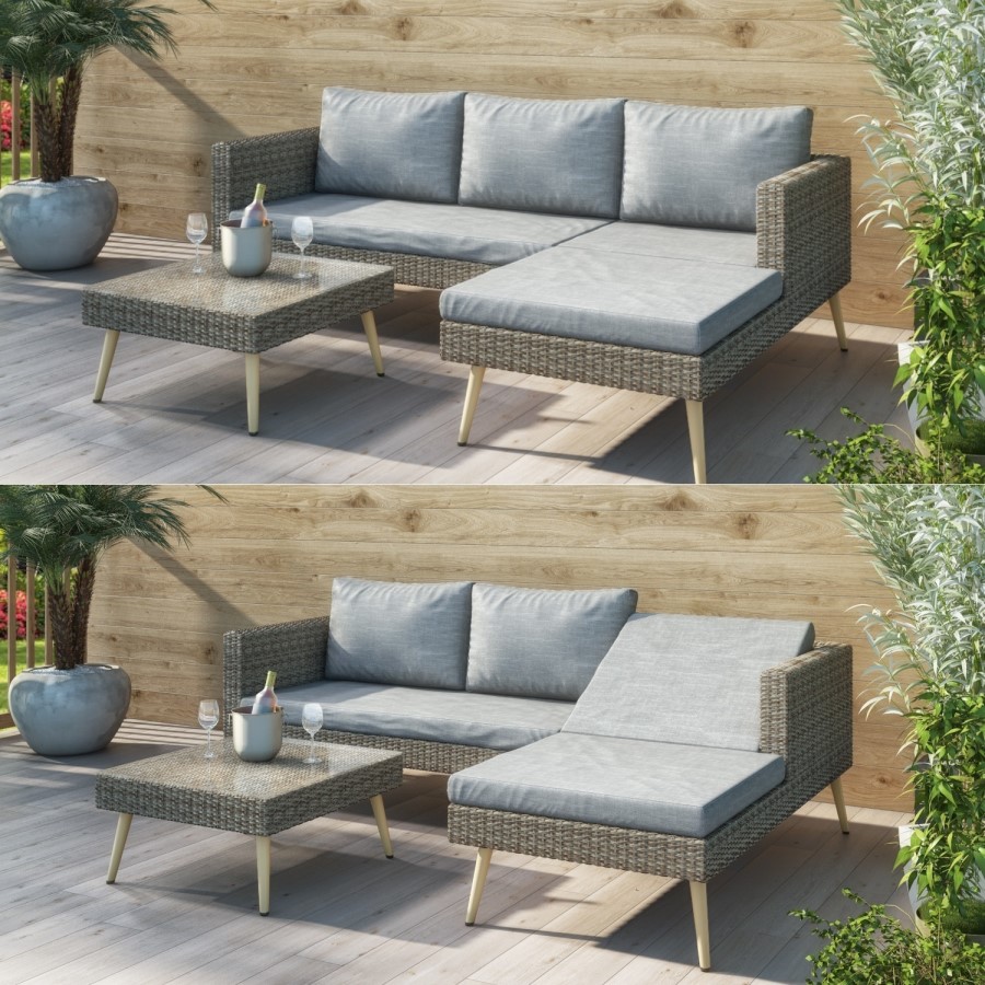 GRADE A1 - Rattan Garden Recliner Corner Sofa with Cushions & Table