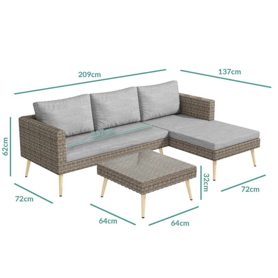 GRADE A1 - Rattan Garden Recliner Corner Sofa with Cushions & Table