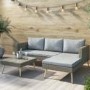 GRADE A1 - Rattan Garden Recliner Corner Sofa with Cushions & Table