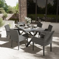 6 Seater Dark Grey Rattan Garden Dining Set - Aspen