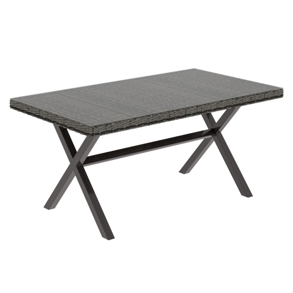 6 Seater Rattan Dining Set with Chairs in Dark Grey | Furniture123