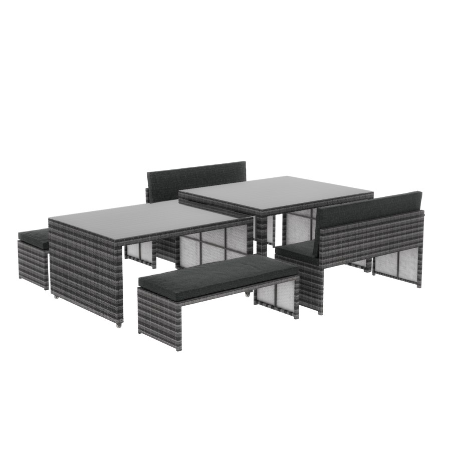 8 Seater Grey Cube Rattan Outdoor Dining Set with Extendable Table  - Fortrose