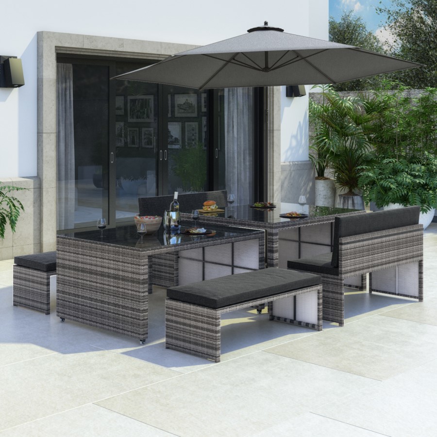 8 Seater Grey Cube Rattan Outdoor Dining Set with Extendable Table  - Fortrose