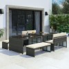 Rattan Extending Dining Table &amp; Bench Set in Brown - Seats 8