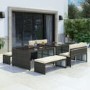 Rattan Extending Dining Table & Bench Set in Brown - Seats 8