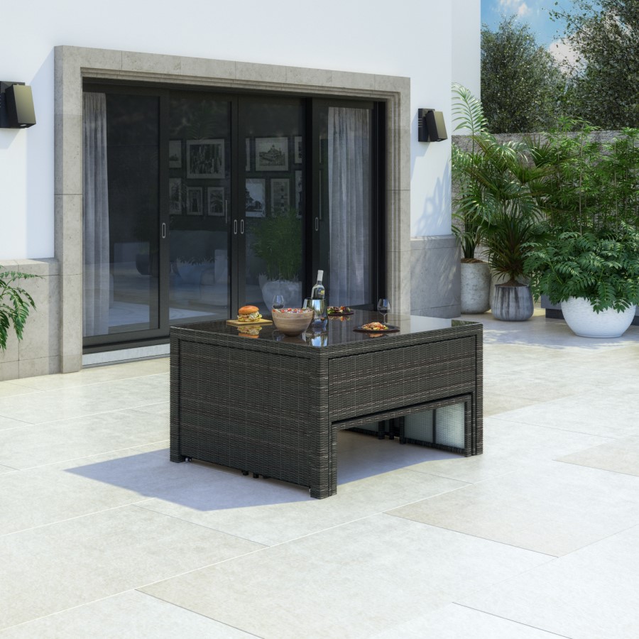 Rattan Extending Dining Table & Bench Set in Brown - Seats 8