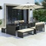 Rattan Extending Dining Table & Bench Set in Brown - Seats 8