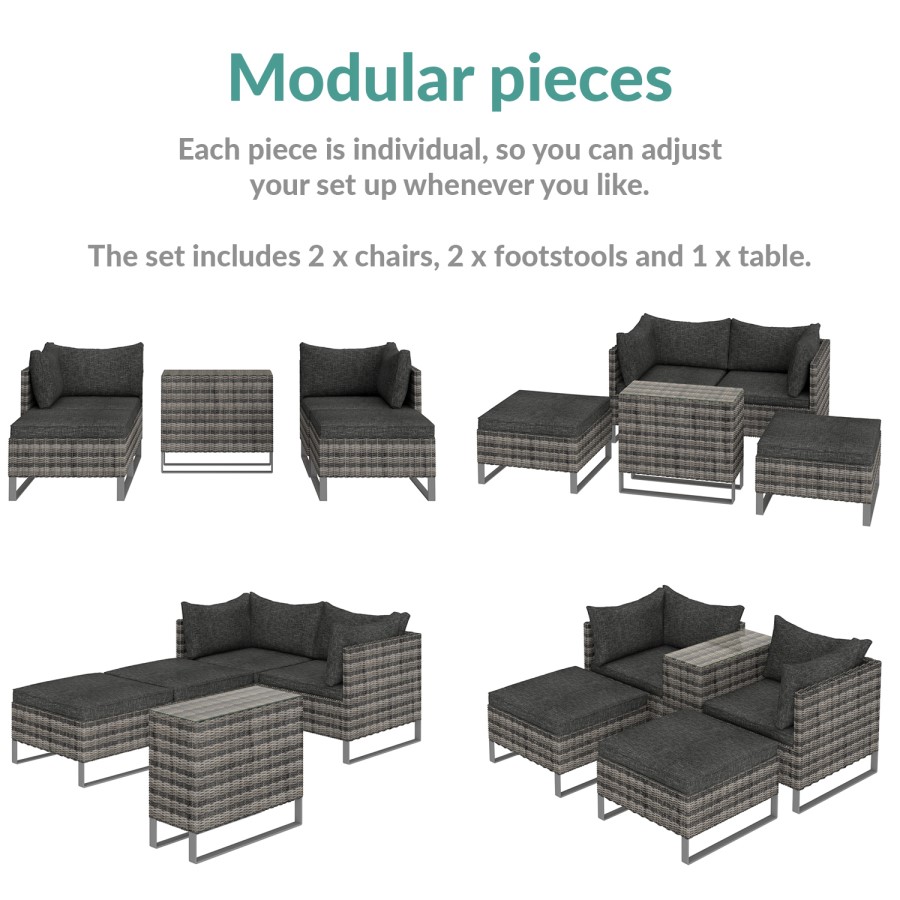 GRADE A1 - Outdoor 2 Seater Modular Garden Sofa Set with Table & Footstools in Grey Rattan