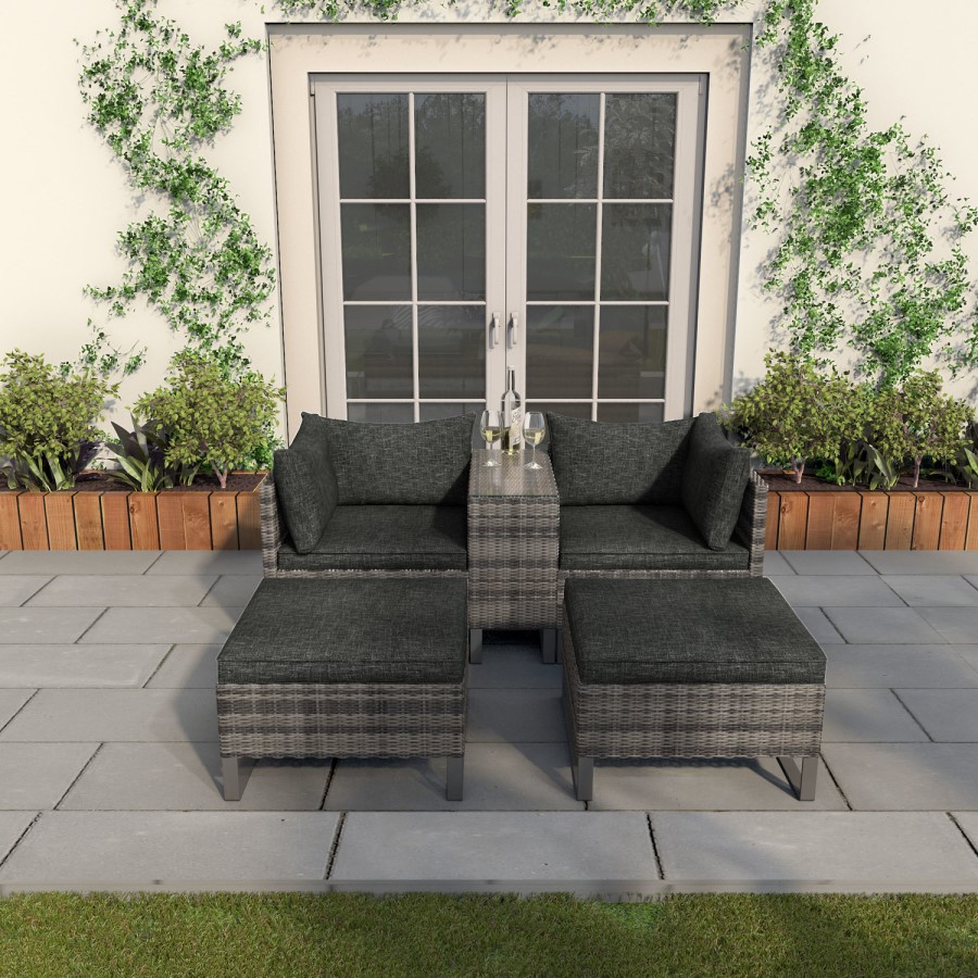 GRADE A1 - Outdoor 2 Seater Modular Garden Sofa Set with Table & Footstools in Grey Rattan