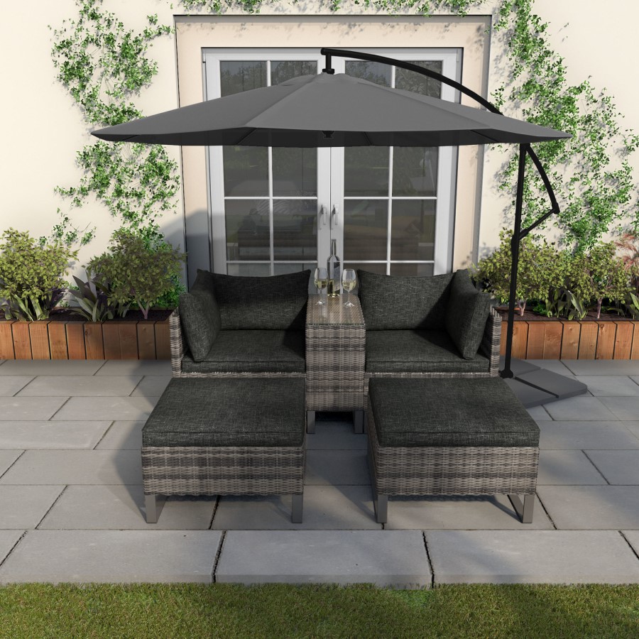 GRADE A1 - Outdoor 2 Seater Modular Garden Sofa Set with Table & Footstools in Grey Rattan