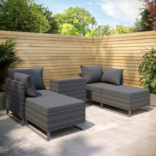 4 Seater Grey Modular Rattan Garden Sun Lounger Set with Table - Como