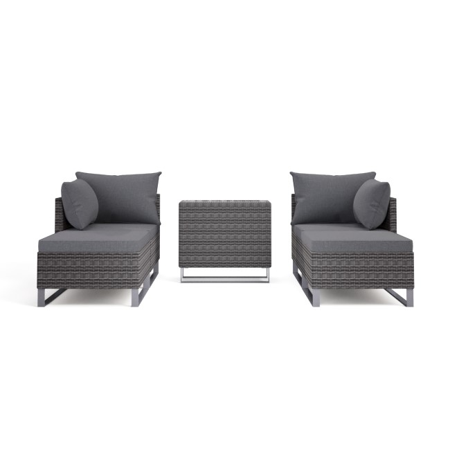 4 Seater Grey Modular Rattan Garden Sun Lounger Set with Table - Como