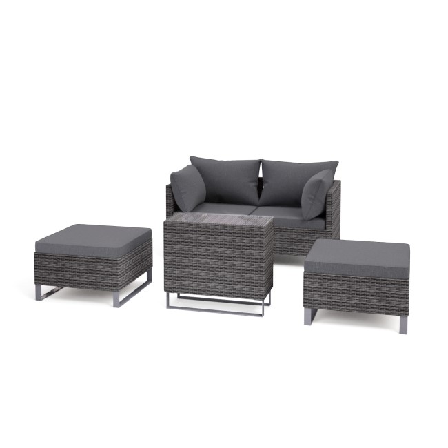 4 Seater Grey Modular Rattan Garden Sun Lounger Set with Table - Como