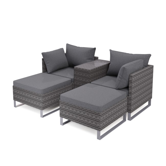 4 Seater Grey Modular Rattan Garden Sun Lounger Set with Table - Como