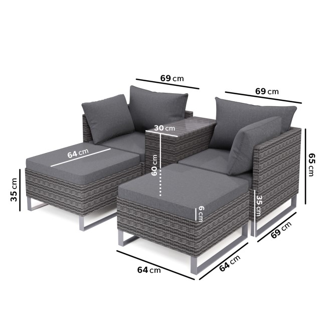 4 Seater Grey Modular Rattan Garden Sun Lounger Set with Table - Como