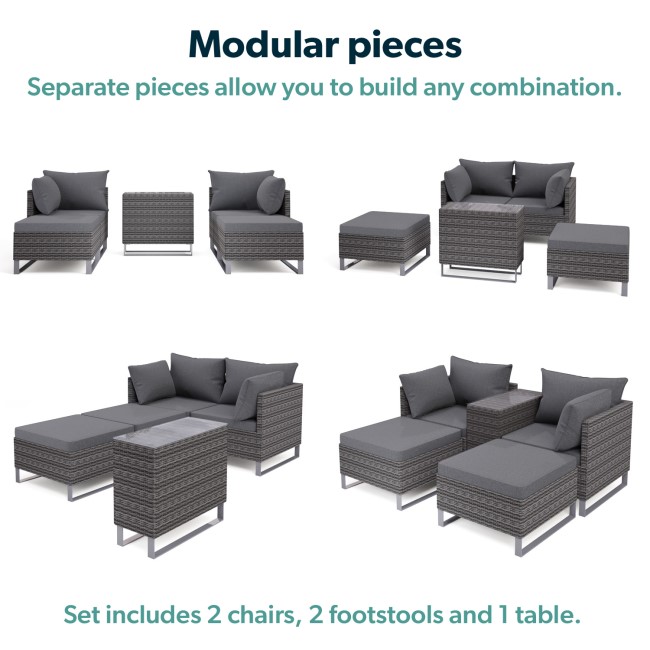 4 Seater Grey Modular Rattan Garden Sun Lounger Set with Table - Como