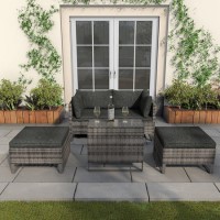 GRADE A1 - Outdoor 2 Seater Modular Garden Sofa Set with Table & Footstools in Grey Rattan