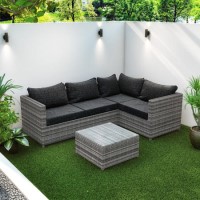 GRADE A1 - Rattan Garden Corner Sofa Set - Grey - Aspen