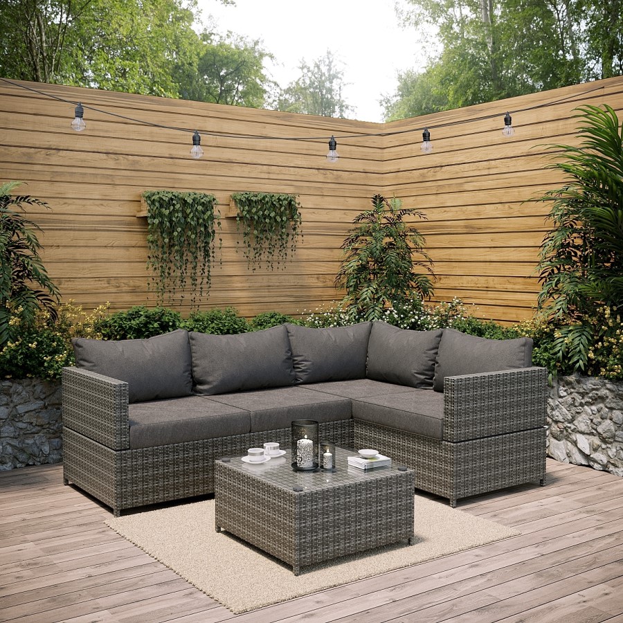 GRADE A2 - 4 Seater Grey Rattan Garden Corner Sofa Set  - Fortrose